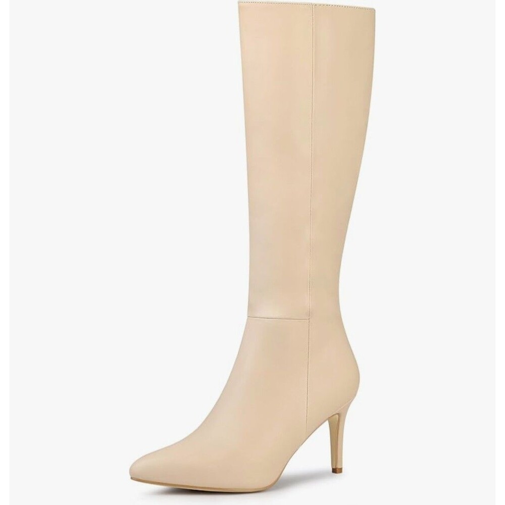 Allegra K Women's Pointed Toe Stiletto Heels Knee High Boots Nude Size 6.5